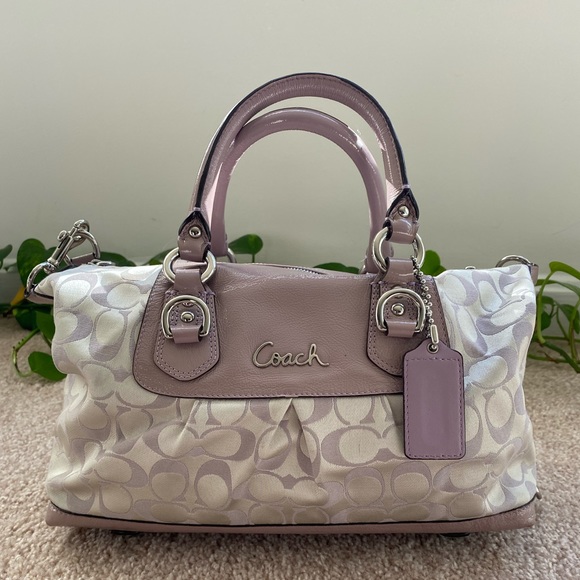 Handbags - Coach Ashley Signature Satin Satchel in the color lavender and silver satin.
